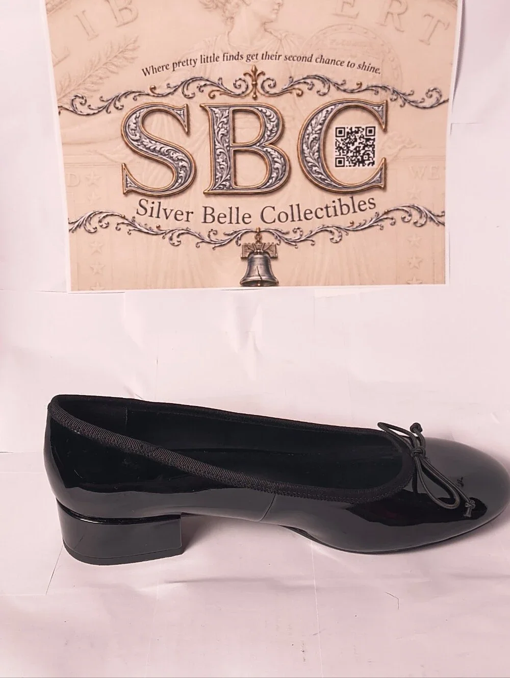 GAP Black Patent Bow Ballet Pumps Low Block Heel Women's Size 10